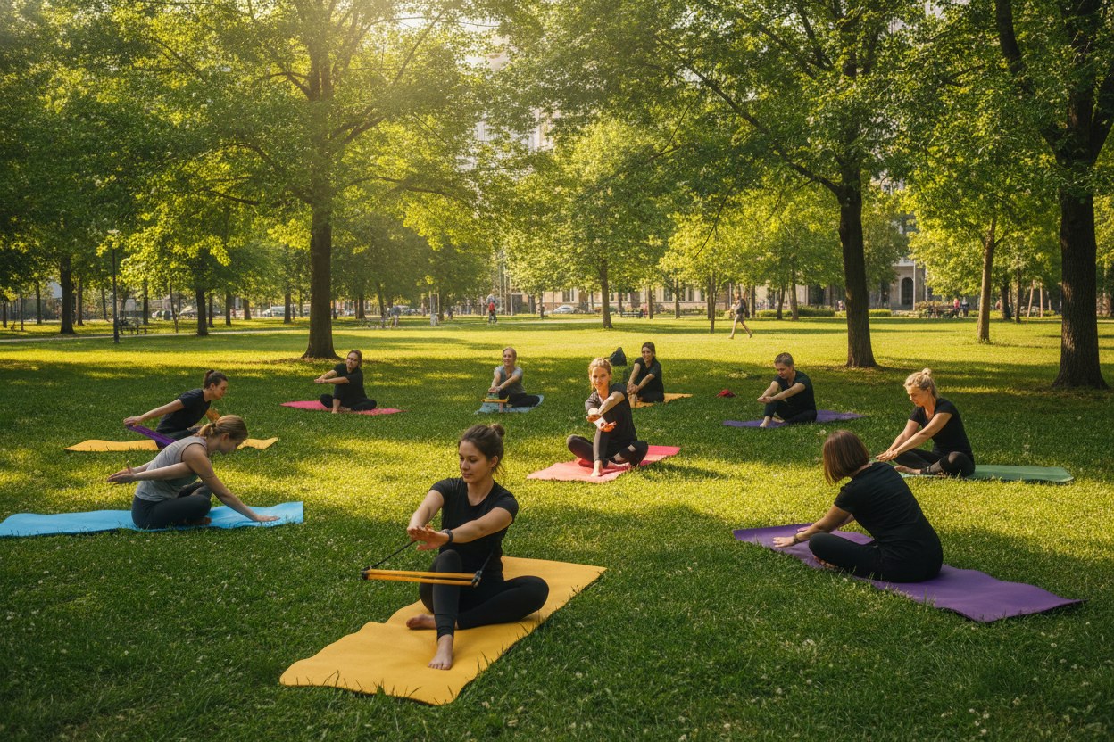 Açık havada mat pilates seansı